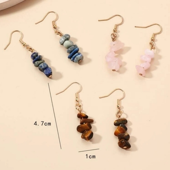 2 for $18❤️‍🔥Natural Stone Blue Dangly Earrings Marble Effect Gold Boho Crystal - Picture 5 of 5